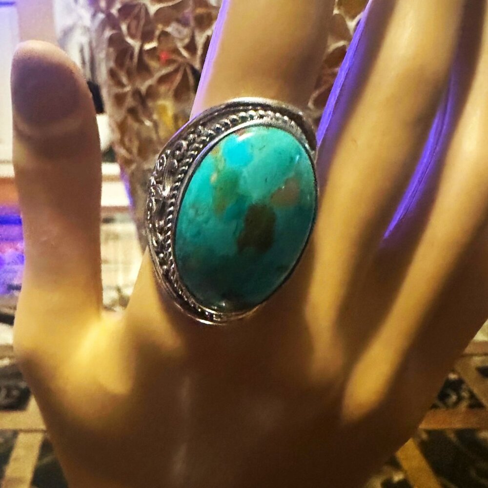 HSN Hammered Turquoise Ring  in .925 Sterling Silver sz 9